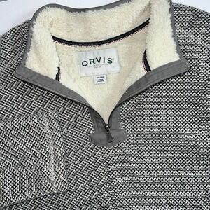 Orvis Sweater Mens XXL Gray Sherpa Fleece Lined 1/4 Zip‎ Long Sleeve Pullover